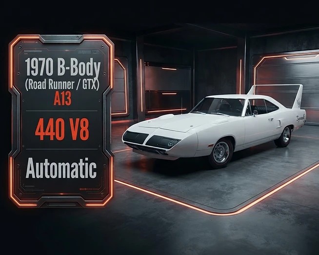 BuildTag decoded 1970 Superbird — 440 V8, Automatic, Superbird Package confirmed